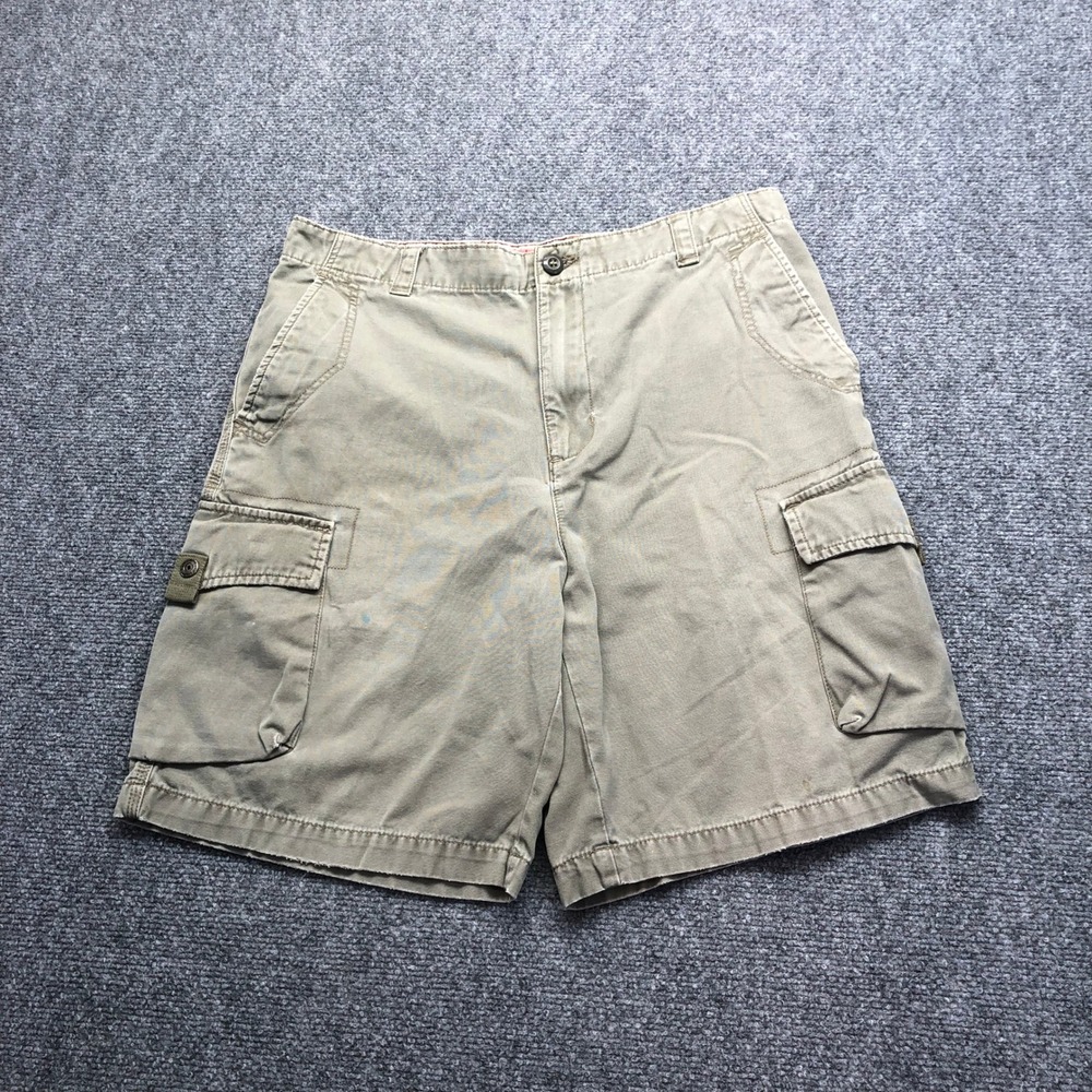 Baggy Mens Cargo Shorts Size 32 Khaki Tan Cotton Canvas Utility Hiking 9 Inseam